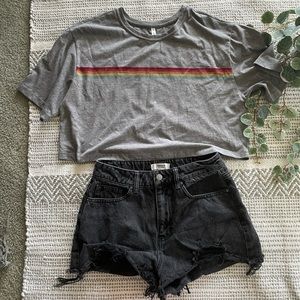 High waisted distressed jean shorts